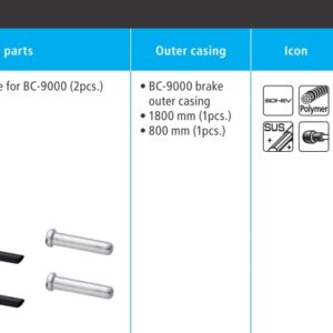 BUŽIR I SAJLA KOČNICE SHIMANO ROAD BC-9000, INNER CABLE 1000/2000MM INNOX POLYMER COATED, OUTER CASING 800/1800MM BLACK, OUTER CAP X 4