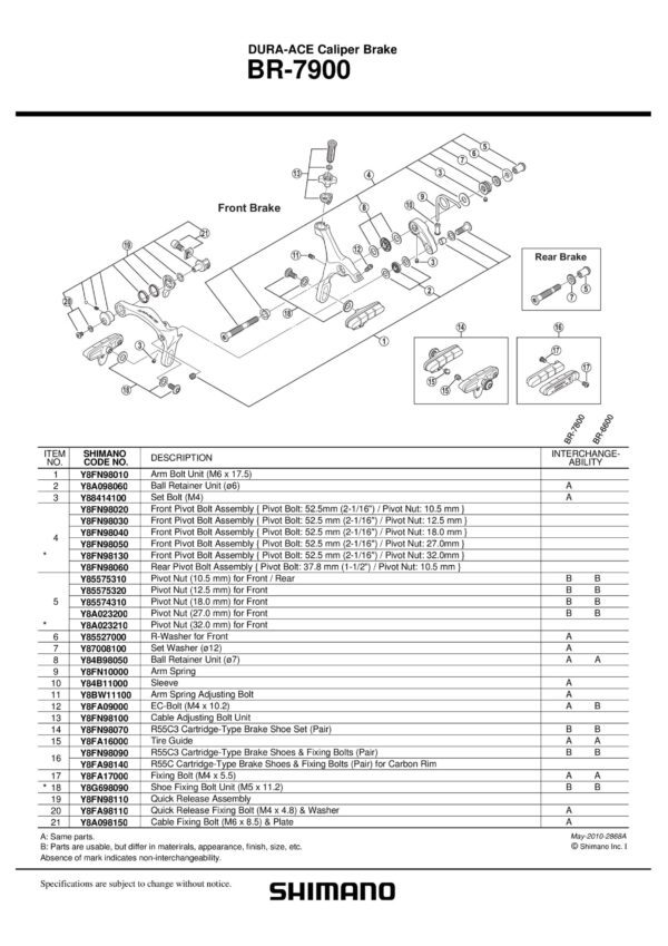 ULOŠCI SHIMANO R55C3 CARTRIDGE FOR BR-7900/7800/7700/6700/6600/5700/5600 & FIXING BOLTS, 1 PAR