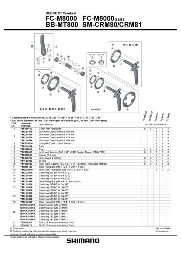 LANČANIK SHIMANO FC-M8000 CHAINRING 26T-BC FOR 36-26T