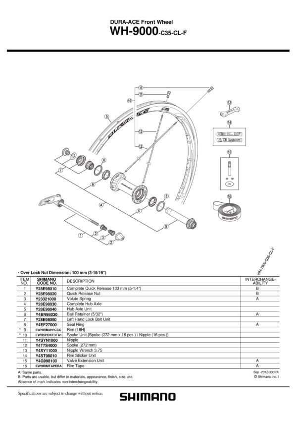 ŽICA SHIMANO WH-9000-C35-CL PREDNJA272MM
