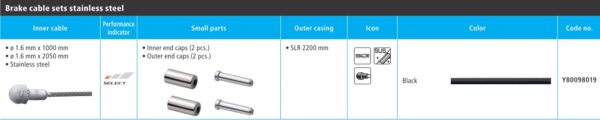 BUŽIR I SAJLA KOČNICE SHIMANO ROAD SUS, INNER CABLE 1000MM/2050MM, OUTER CASING SLR 2200MM X 1, INNER & OUTER END CAP X 2