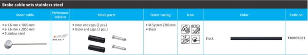 BUŽIR I SAJLA KOČNICE SHIMANO MTB SUS, OUTER CASING BLACK 2200MM X 1 MSYSTEM, 1000MM/2050MM SUS BRAKE INNER, INNER/OUTER END CAP X 2