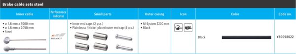 BUŽIR I SAJLA KOČNICE SHIMANO MTB, OUTER CASING 2200MM BLACK, INNER CABLE 1000MM/2050MM STEEL, OUTER CAP X 2, INNER END CAP X 2