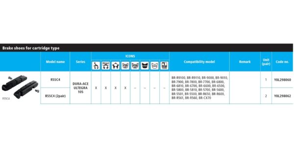ULOŠCI SHIMANO BR-9000 R55C4 CARTIDGE-TYPE & FIXING BOLTS, 1 PAR