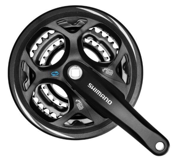 POGON SHIMANO FC-M311-L, FOR REAR 7/8-SPEED, 170MM, 48X38X28T FOR HG-CHAIN, W/CG, CHAIN CASECOMPATIBLE, W/CRANK FIXING BOLT, BLACK, IND.PACK