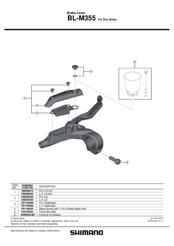 POKLOPAC I DIHTUNG SHIMANO BL-M355 LEFT