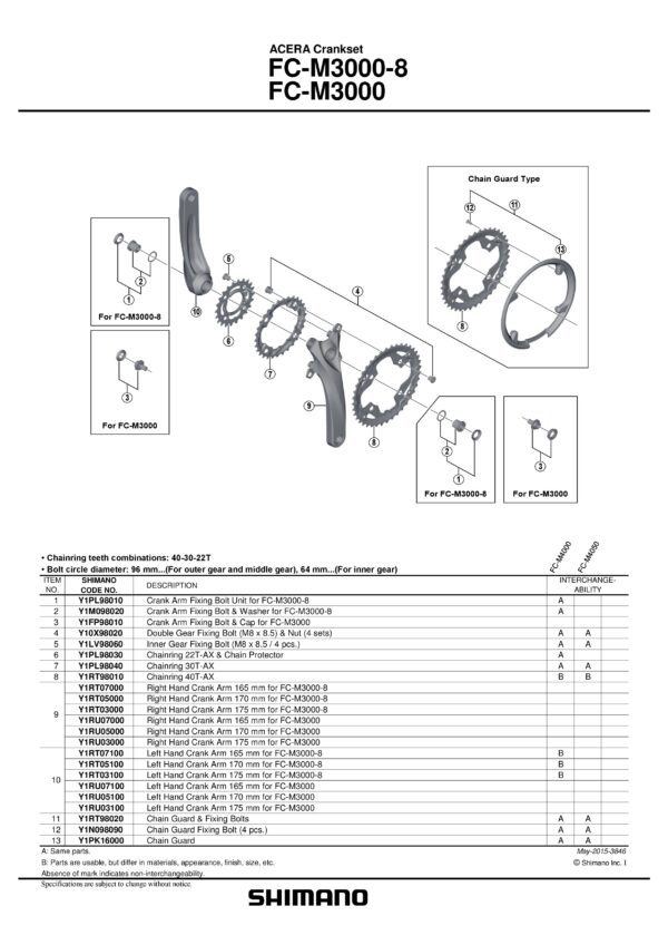 KURBLA POGONA SHIMANO ZA FC-M3000, LEVA 175MM
