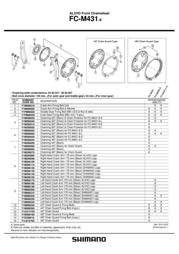 LANČANIK SHIMANO FC-M431-8  48T(BLACK) FOR CHAINGUARD