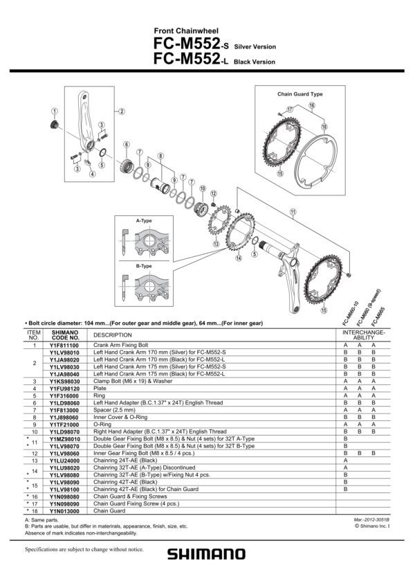 ZAVRTANJ LANČANIKA POGONA SHIMANO FC-M552 DOUBLE GEAR FIXING BOLT(M8X8.5) & NUT (4SETS) FOR 32T B-TYPE