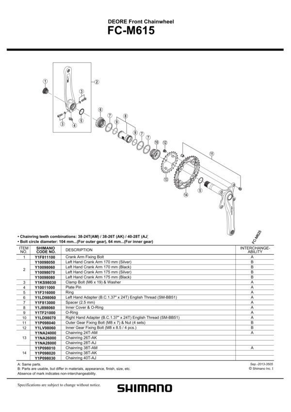 LANČANIK SHIMANO FC-M615 38T-AM
