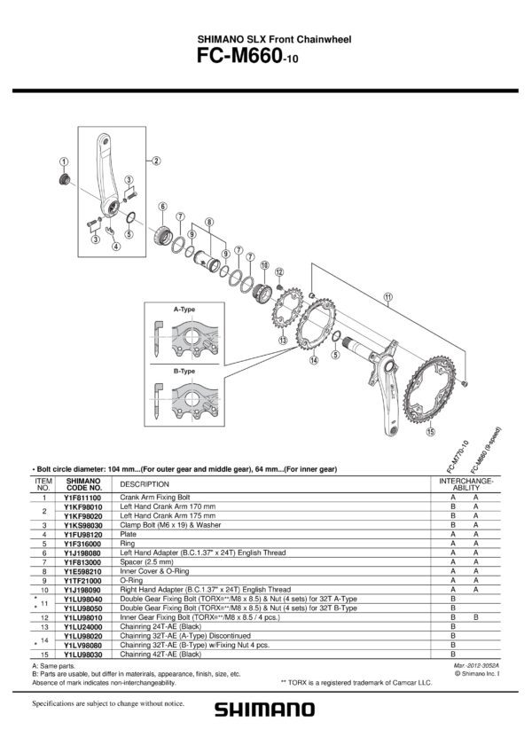 LANČANIK POGONA SHIMANO FC-M670-10 CHAINRING 32T-AE(B-TYPE) W/FIXING NUT 4PCS.