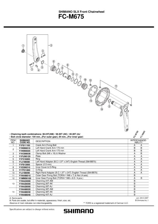 LANČANIK SHIMANO FC-M675 38T-AM