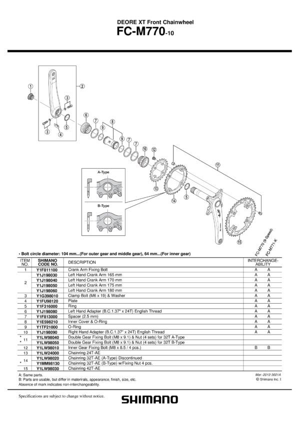 LANČANIK SHIMANO FC-M770-10 32T-AE (B-TYPE), W/FIXING NUT 4 PCS.