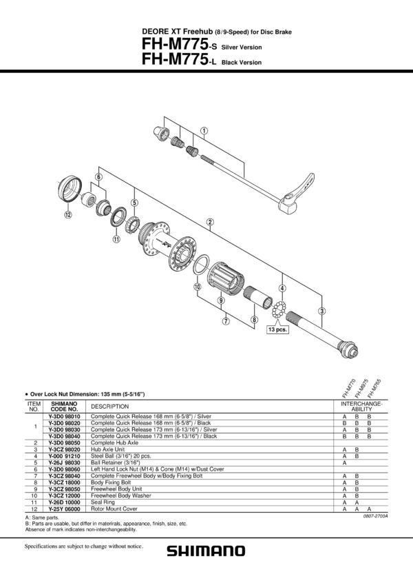 KONUS SHIMANO FH-M775-S/L LEVI  M14 W/DUST CAP