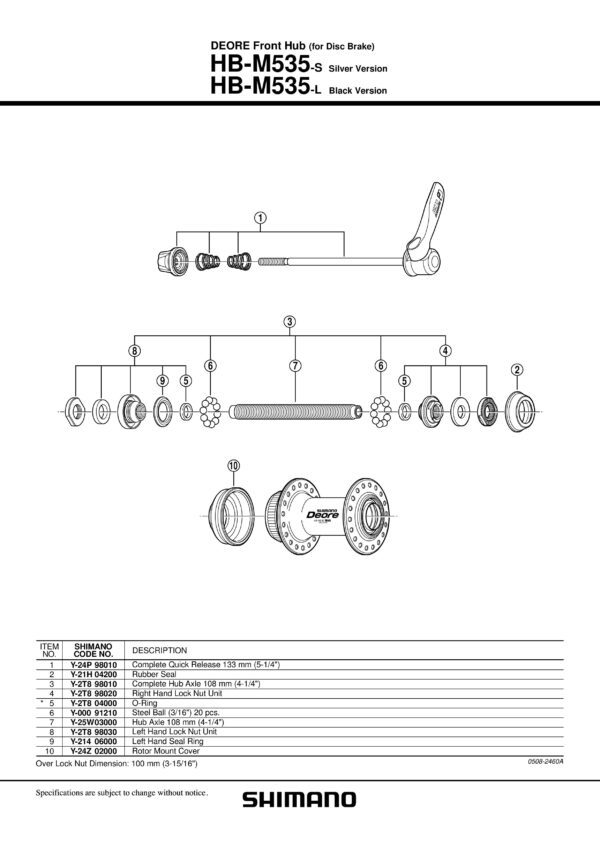 KONUS SHIMANO HB-M535 LEFT LOCK NUT UNIT