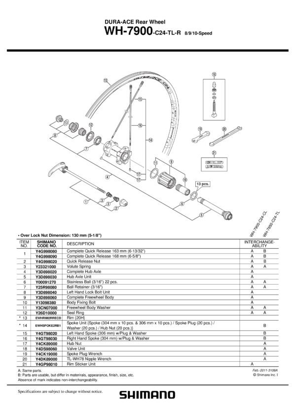ŽICA SHIMANO WH-7900-C24-TL-R 304MM & PLUG/WASHER