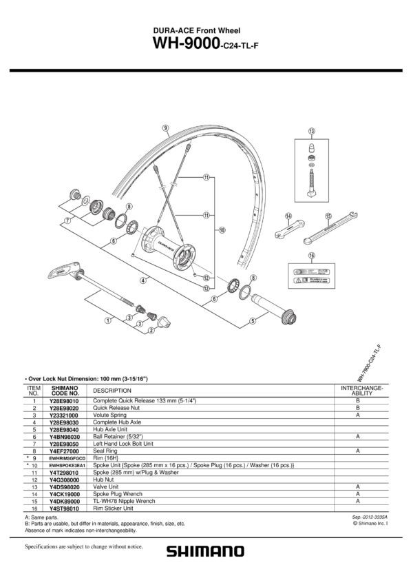 ŽICA SHIMANO WH-9000-C24-TL-F 285MM W/PLUG & WASHER