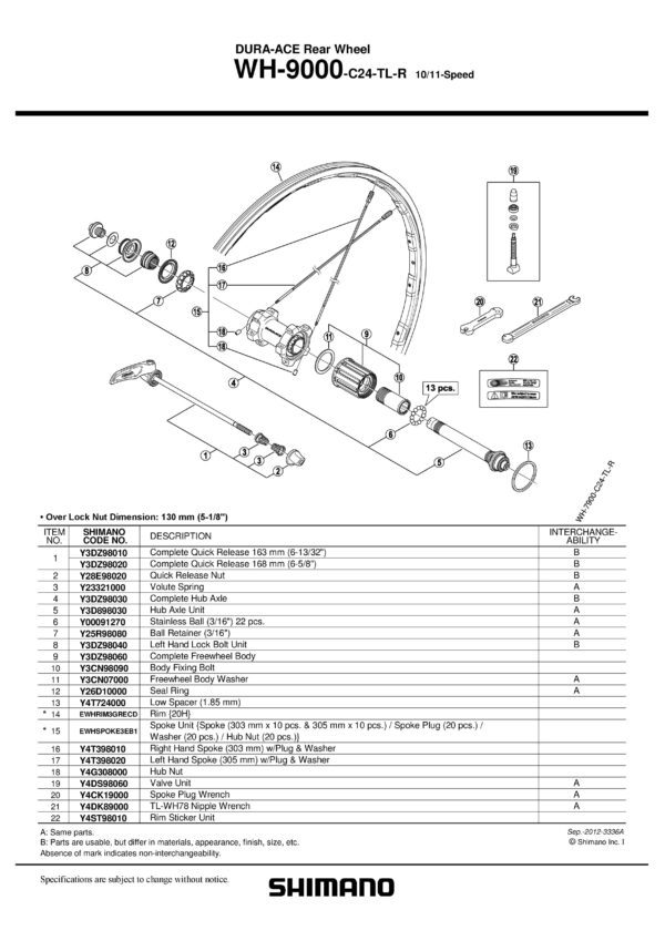 ŽICA SHIMANO WH-9000-C24-TL-R,LEVA, 305MM W/PLUG & WASHER