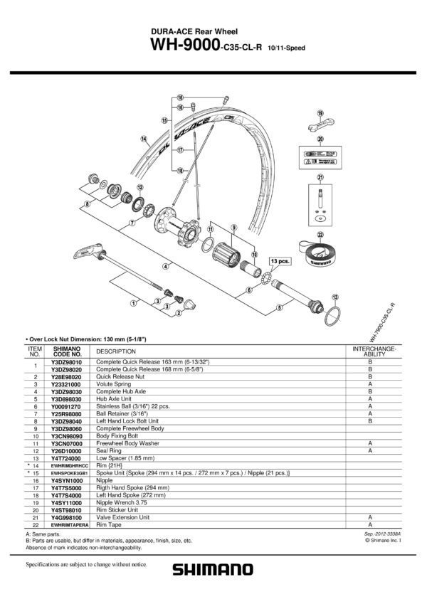 ŽICA SHIMANO WH-9000-C35-CL ZADNJA DESNA 294MM