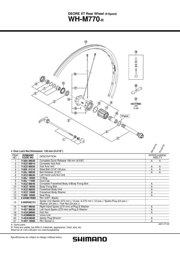 ŽICA SHIMANO WH-M770 RIGHT 270MM & PLUG/WASHER