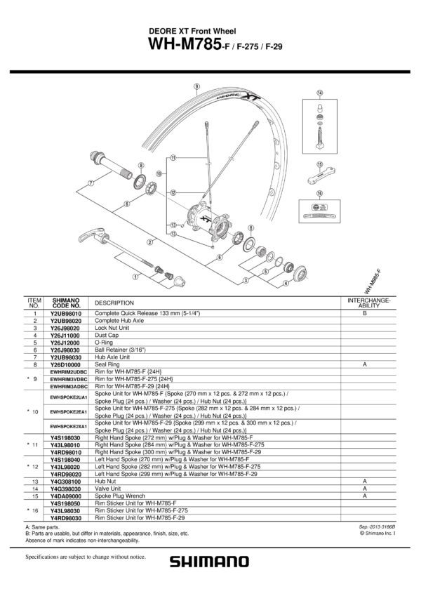 ŽICA SHIMANO WH-M785-F-275 LEFT 282MM & PLUG/WASHER