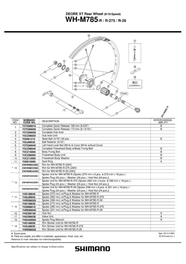 ŽICA SHIMANO WH-M785-R-275 285MM & PLUG/WASHER