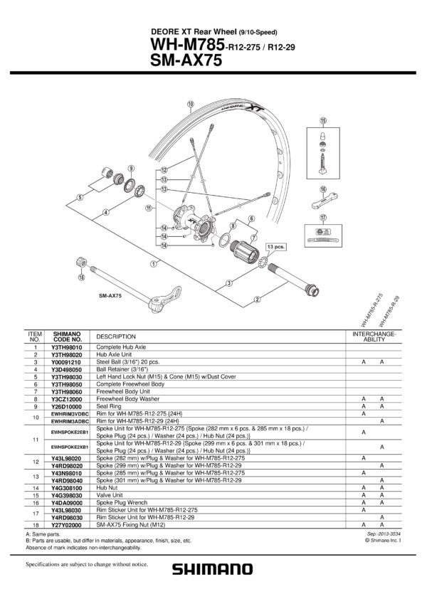 ŽICA SHIMANO WH-M785-R-29 301MM & PLUG/WASHER