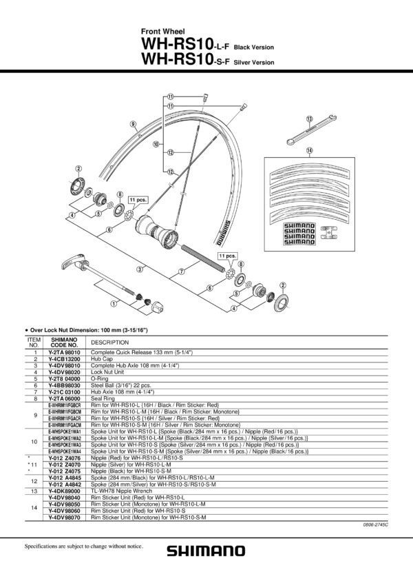 NIPLA SHIMANO ZA WH-RS10 SILVER