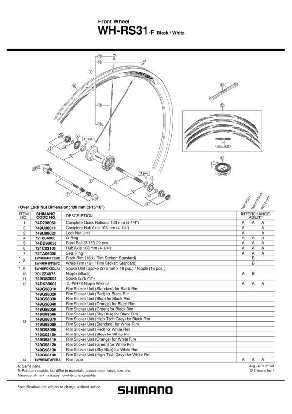 ŽICA SHIMANO WH-RS31 276MM