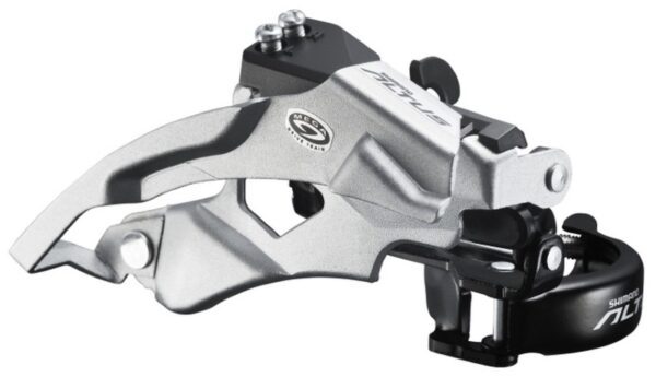 MENJAČ PREDNJI SHIMANO ALTUS FD-M370, TRIPLE, FOR REAR 9 SPEED, TOP SWING, DUAL PULL, BAND TYPE 34.9MM (W/ADAPTOR 31.8 & 28.6MM). FOR 44/48T, CS ANGLE 63-66, CL 50MM, IND.PACK