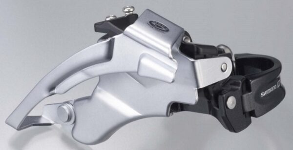 MENJAČ PREDNJI SHIMANO DEORE FD-M590, TRIPLE, 9 BRZINA, TOP SWING, DUAL PULL, BAND TYPE 34.9MM (INCL. ADAPTOR 31.8MM & 28.6MM), FOR 44/48T, UNGHI CS 66-69, IND.PACK
