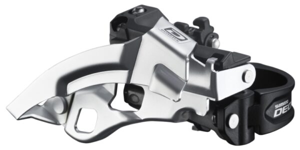 MENJAČ PREDNJI SHIMANO DEORE FD-M610, TRIPLE, TOP SWING, DUAL PULL, 10 BRZINA, BAND TYPE 34.9MM (INCL. ADAPTOR 28.6MM & 31.8MM), CS ANGLE 66-69, FOR 40/42T, BLACK, IND.PACK