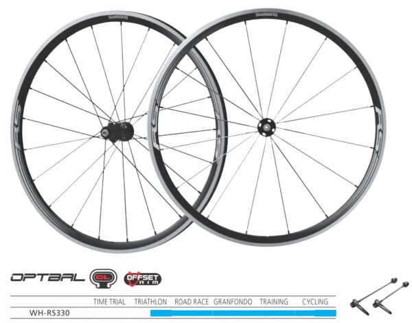 TOČKOVI SHIMANO WH-RS330 F 16H/R 21H FOR 10/11-S,RIM(W/TAPE) CLINCHER BLACK, STICKER STANDARD, QR BLACK, R-QR 163MM, W/O BAG, IND.PACK