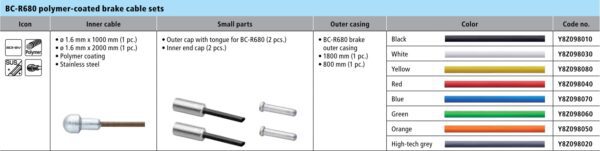BUŽIR I SAJLA KOČNICE SHIMANO ULTEGRA 6800 SET POLYMER COATED, INNER STAINLESS 1.6MM 1000MM/2000MM, OUTER CASING BLACK BC-R680 800MM/1800MM, OUTER CAP BC-R680 2 PCS, INNER CAP 2 PCS
